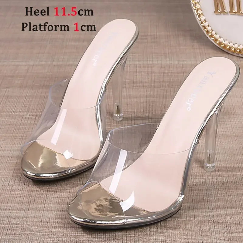 Women Slippers Crystal Platform Sandals Outdoors Elegant Super High Heels Pumps Sexy Female PVC Summer Transparent Party Shoes