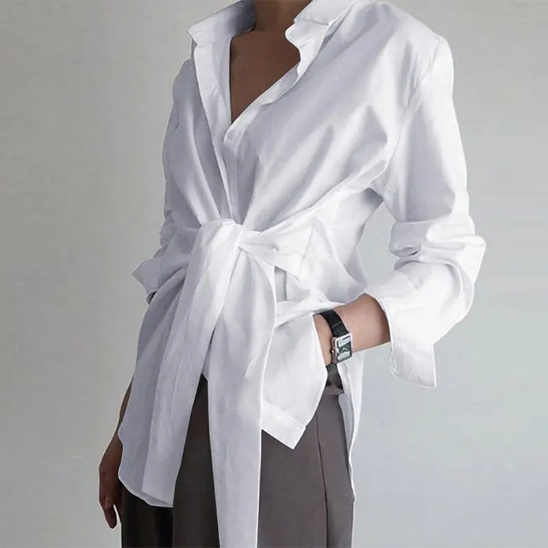 Long Sleeve Women Shirt Blouse Button White Blouses Female Ruched Black Loose Shirts For Women Cotton Office Blouses New 18659