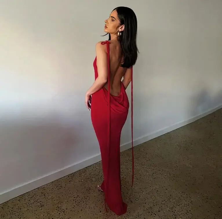 Kendall Halter Backless Bodycon Maxi Party Dress