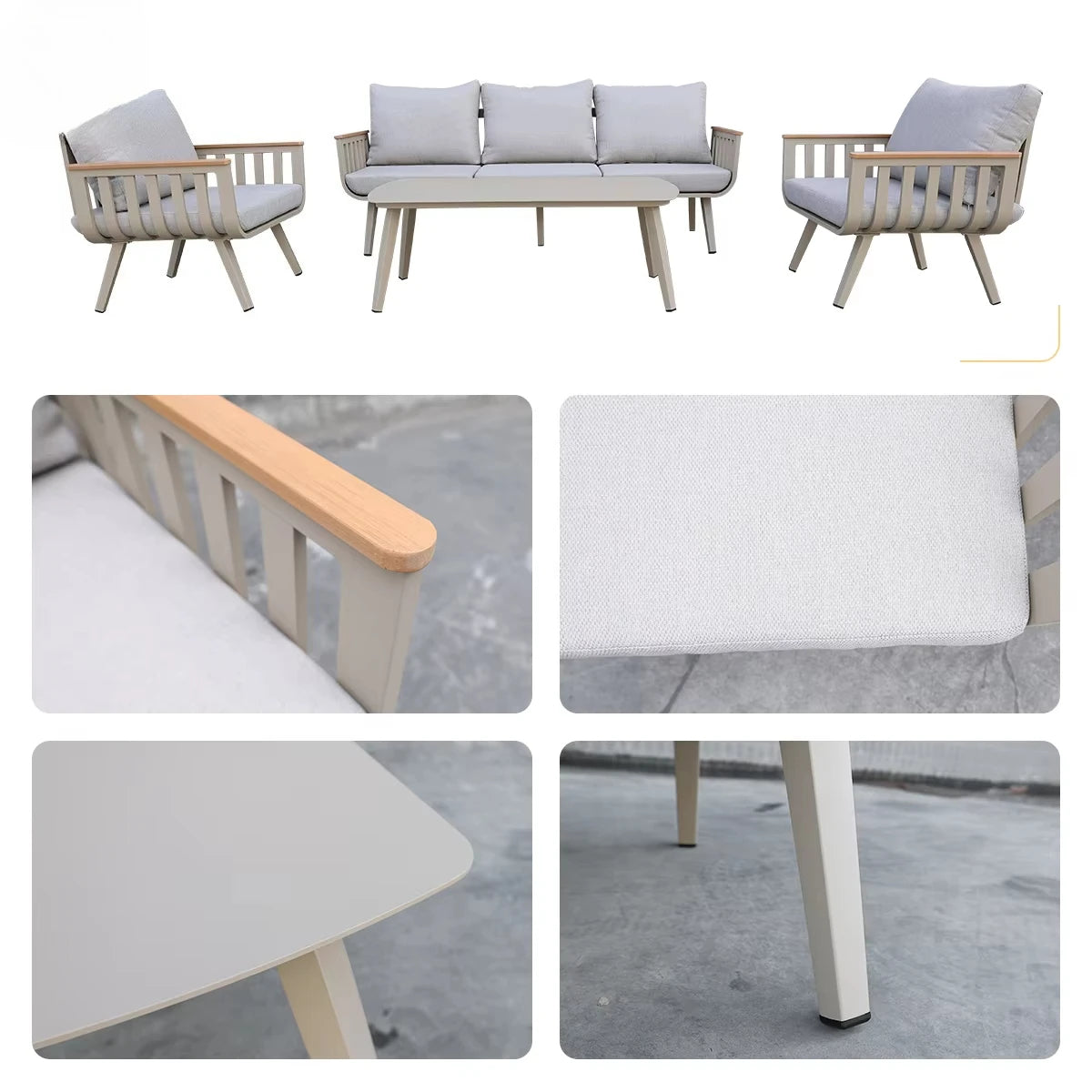 Waterproof Lounge Sofa Beige Terrace Luxury Modern Aluminum Garden Terrace Outdoor Furniture Combination Sofa Set Patio Luxlife Brands