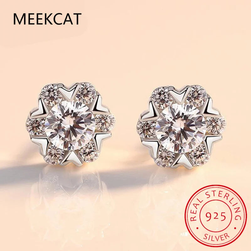 Moissanite Diamond Stud Earrings 18K White Gold Plated Silver Flower Eearring for Brilliant Moissanite Party Jewelry