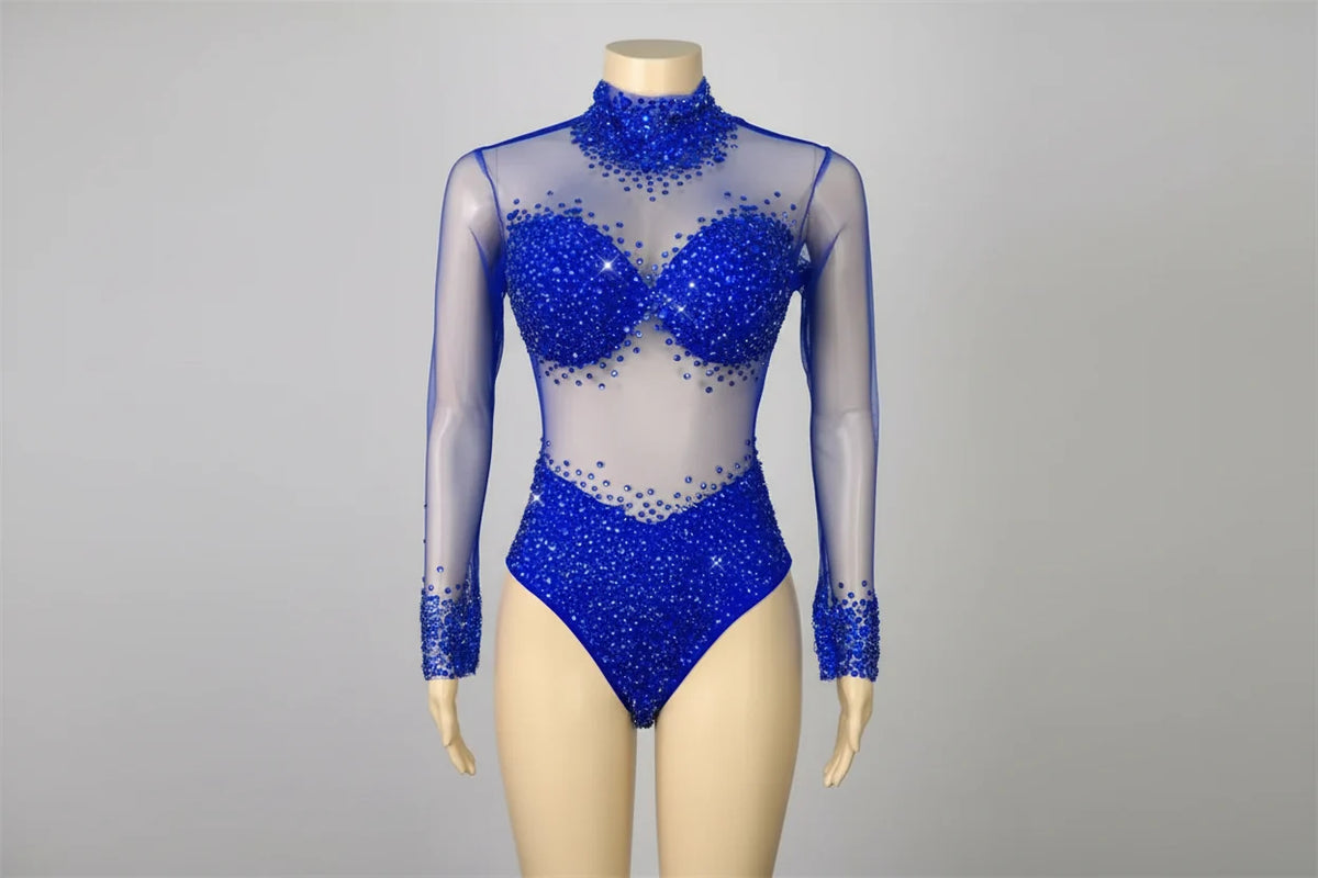 Rhinestone Encrusted Mesh Performance Bodysuit