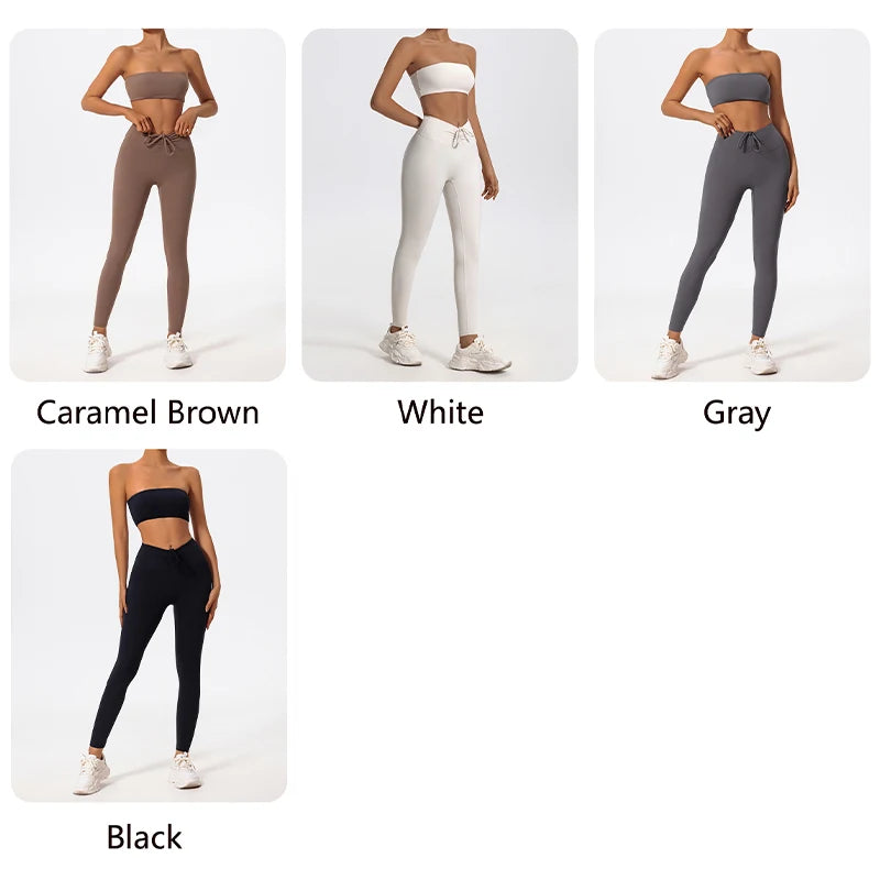 Ctenkevet Summer Women's Breathable Yoga Set Female High Waist Drawstring Sports Suit 2ps Women Fitness Wear Strapless Bra Woman