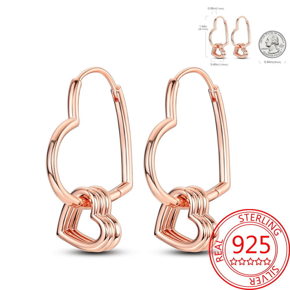 925 Sterling Silver Rose Gold Earrings Double White Pavé Earrings for Women's Beer Party Exquisite Jewelry Matching