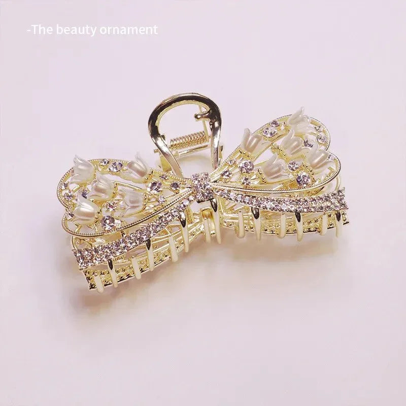 Luxury Flower Bowknot Hair Claw Women Crystal Alloy Tassel Hair Clips Girls Fashion Simplicity Shark Crab Clips Hair Accessoires LUXLIFE BRANDS