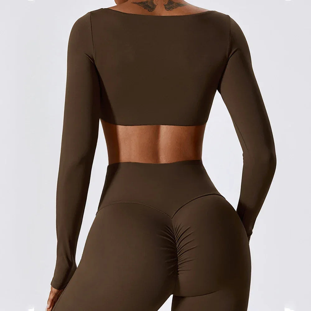 Yoga Shirts Fitness Long Sleeve Women Sport Crop Top Women Square Neck Gym Top Yoga T-Shirt Clothing Casual Quick Dry Sportswear