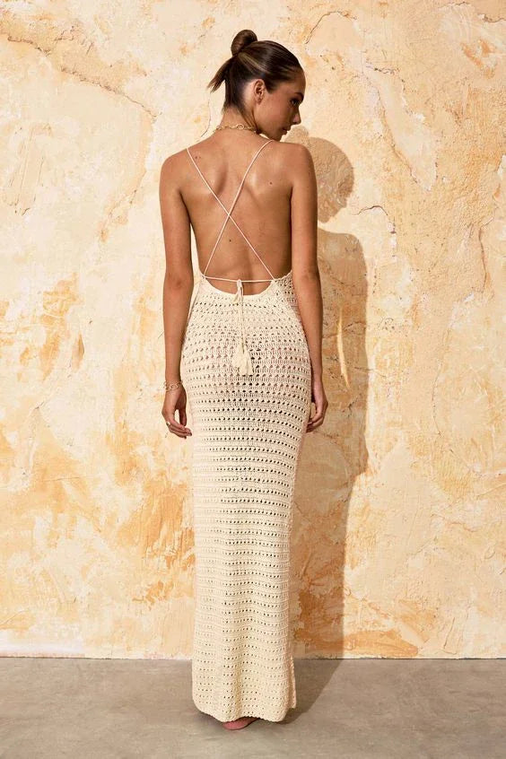 Sexy Knit Cut Out Tassel Spaghetti Strap Bodycon Beach Maxi Dress Summer Women's Holiday Club Party Outfit Swimsuit Cover Up K10 Luxlife Brands