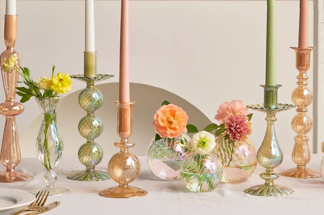 Floriddle Retro Candlesticks Taper Candle Holders Tall Candlesticks Decoration Party Glass Vase Home Decor Wedding Decoration Luxlife Brands