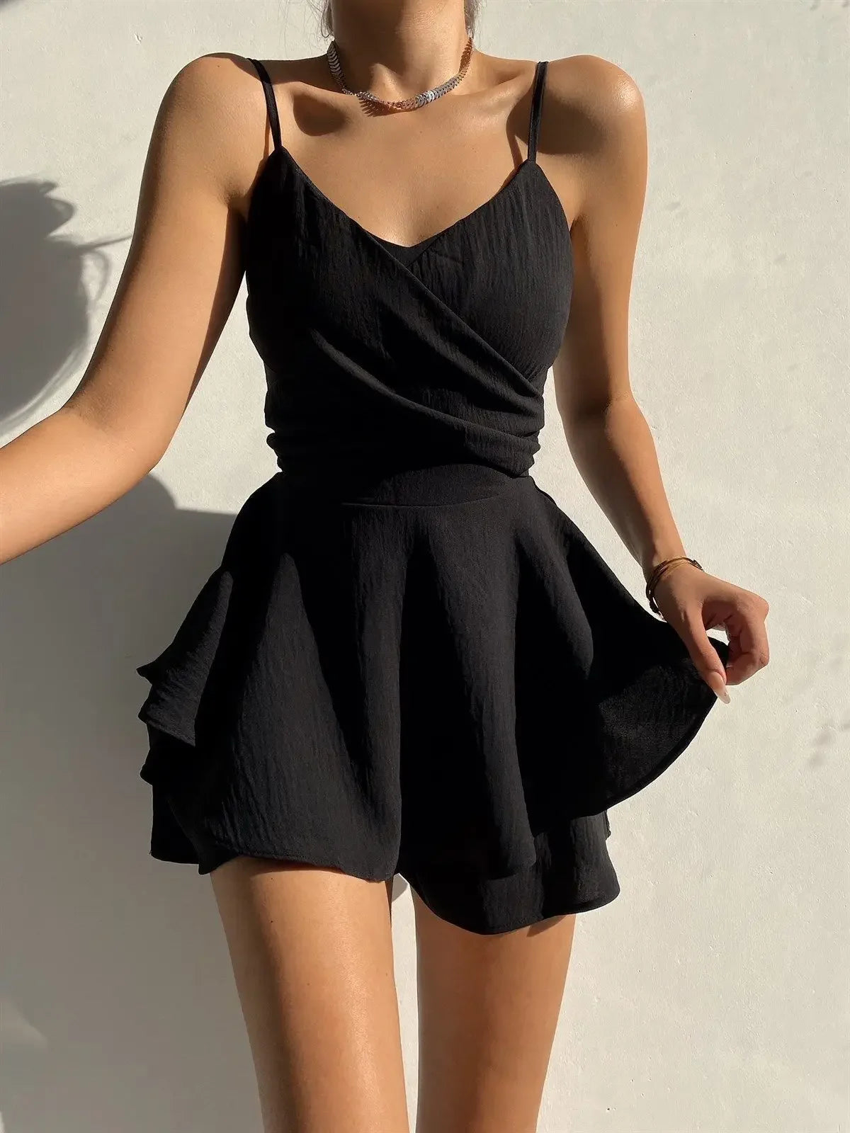 Slim Ruffle Romper Dress