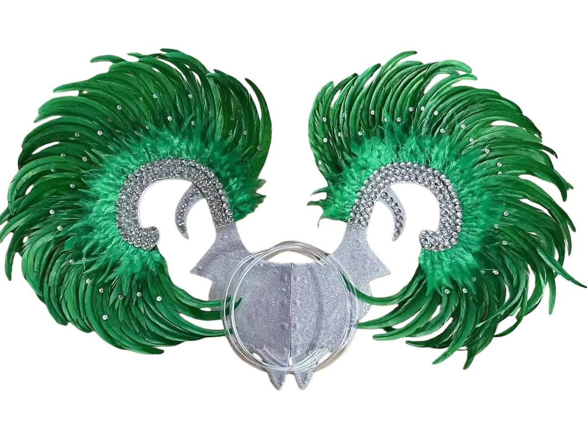 Showgirl Feather Wing Backpiece with Rhinestone Scroll Frames