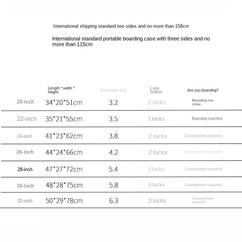 Aluminum Magnesium Suitcases 20" 26" 30" Rolling Luggage