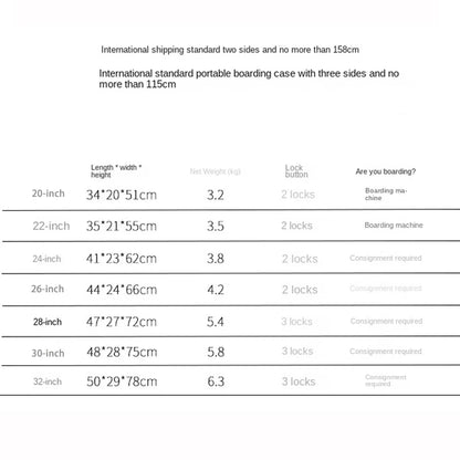 Aluminum Magnesium Suitcases 20" 26" 30" Rolling Luggage