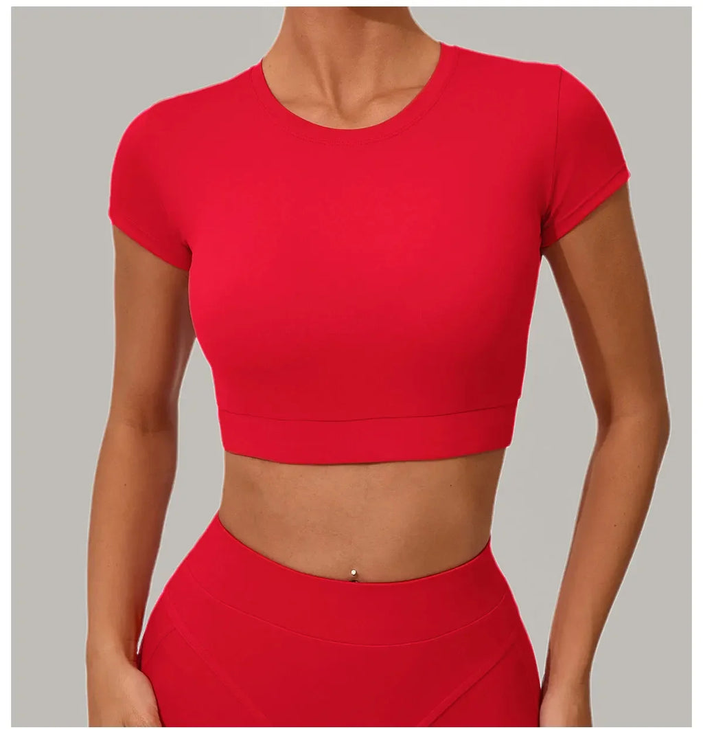 Yoga T-shirt Women's Short Sleeved Sports T-shirt Quick Drying Workout Short Sleeved Pilates Running Tights Exercise Fitness Top