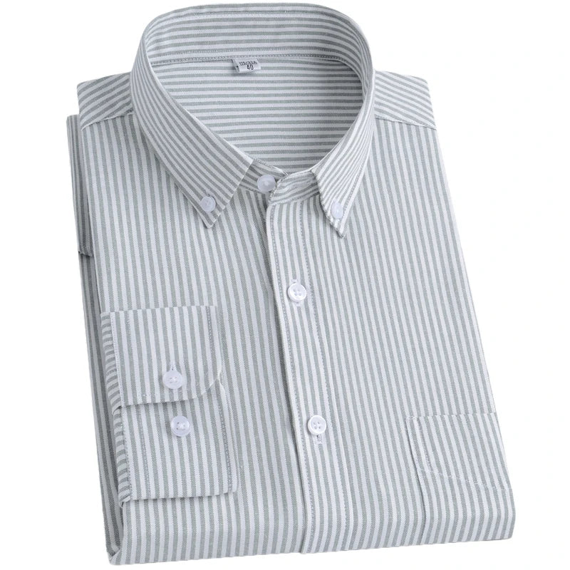 Cotton Blend Long Sleeve Striped Oxford Shirt