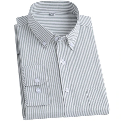 Cotton Blend Long Sleeve Striped Oxford Shirt