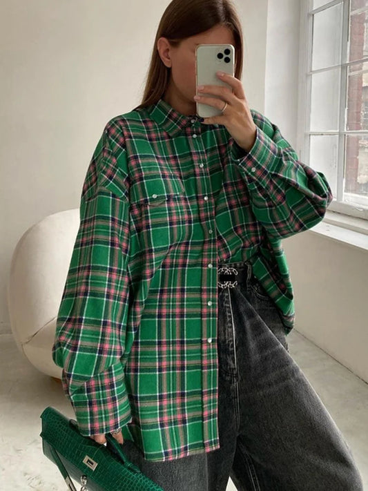 Autumn Plaid Long Sleeve Blouse