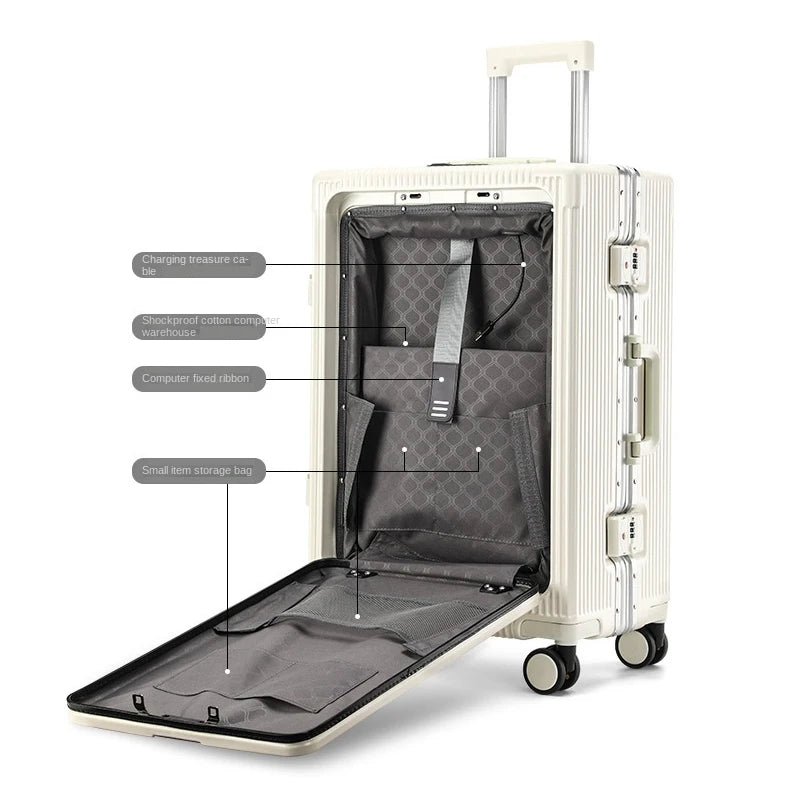 20/24 Inch Aluminum Frame Trolley Case with USB Cup Holder Large Capacity