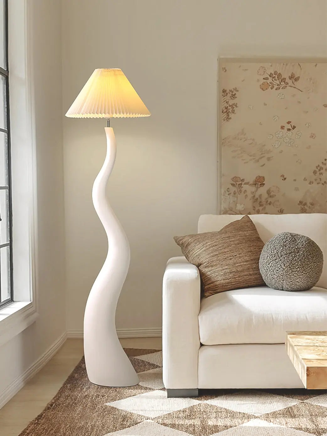 Designer Cream Resin Floor Lamp LED E27 Atmosphere Vertical Table Lamp for Living/Model Room Decoration Bedroom Study Studio Bar
