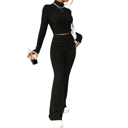 Women Sweatshirt & High Waist Pants Set