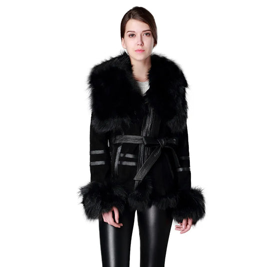 Ladies Chic Leather Fur Collar & Cuffs Jacket LUXLIFE BRANDS