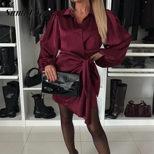 Satin Long Sleeve Party Dress