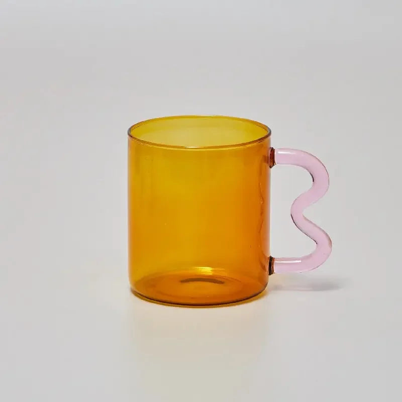 Colored Glass Cups Original Design Colorful Waved Ear Glass Mug Handmade Simple Wave Coffee Cup for Hot Water