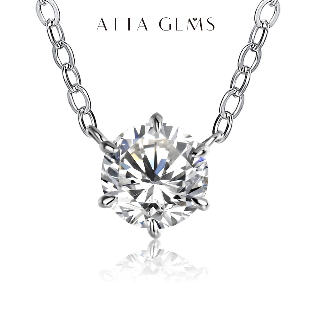 LUX FINE JEWELRY | 925 Silver Pendant Round Cut 1.0ct D Color White Moissanite Necklace