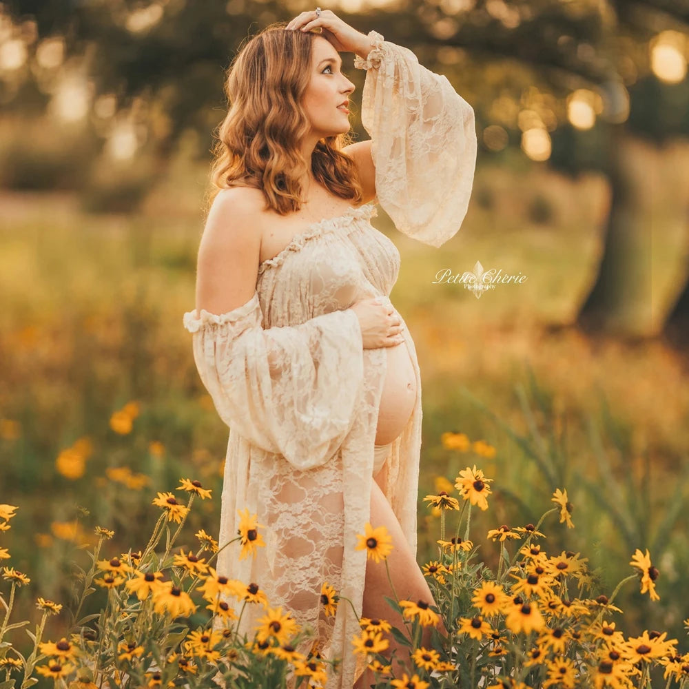 Maternity Photo Shoot Mesh Lace Maxi Dress