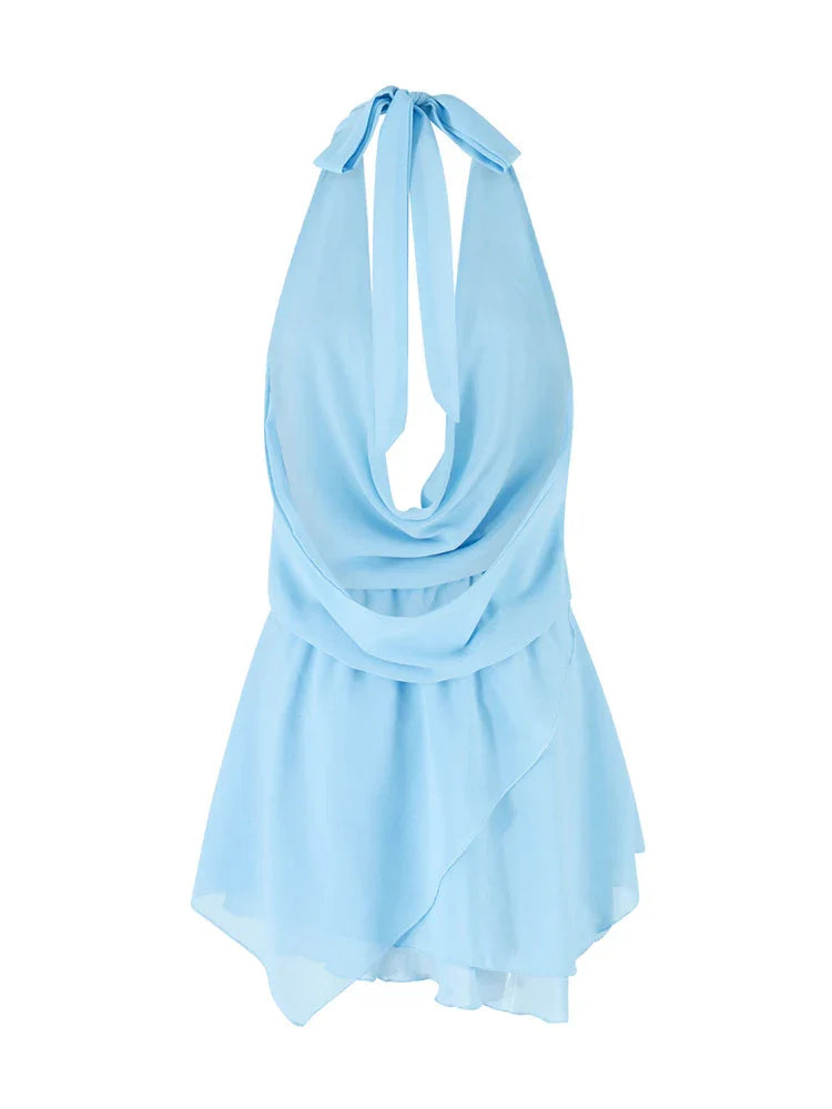 Cassandra Draped Backless Halter Mini Dress