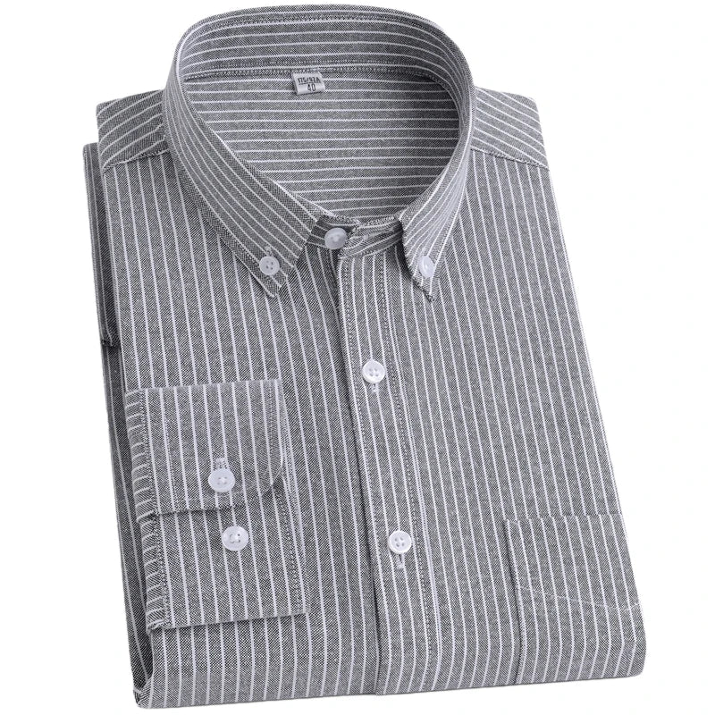 Cotton Blend Long Sleeve Striped Oxford Shirt