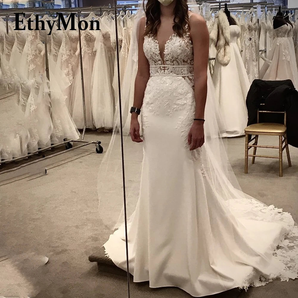 Ethymon Modern Sweetheart Wedding Gown For Bride Off the Shoulder Trumpet Lace Appliques Backless Robe De Mariée Customised Luxlife Brands