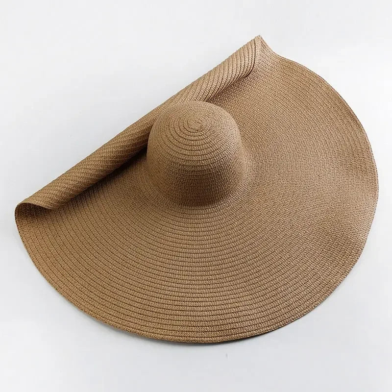 70cm Oversized Wide Brim Sun Hat Travel Large UV Protection Beach Straw Hats Women's Summer Floppy Foldable Chapeaux Wholesale