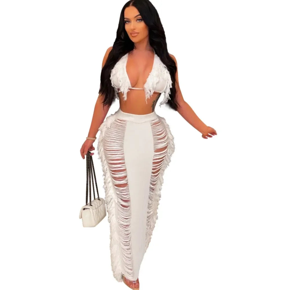 Maui Crochet Halter Crop Top & Pants Beach Set