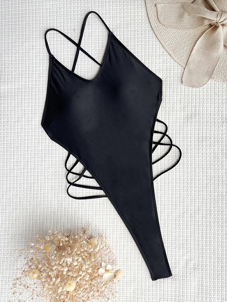 2024 New Sexy Thong One Piece Swimsuit For Women High Cut Swimwear Female Bandage Backless Bathing Suit Beachwear Monokini Swim