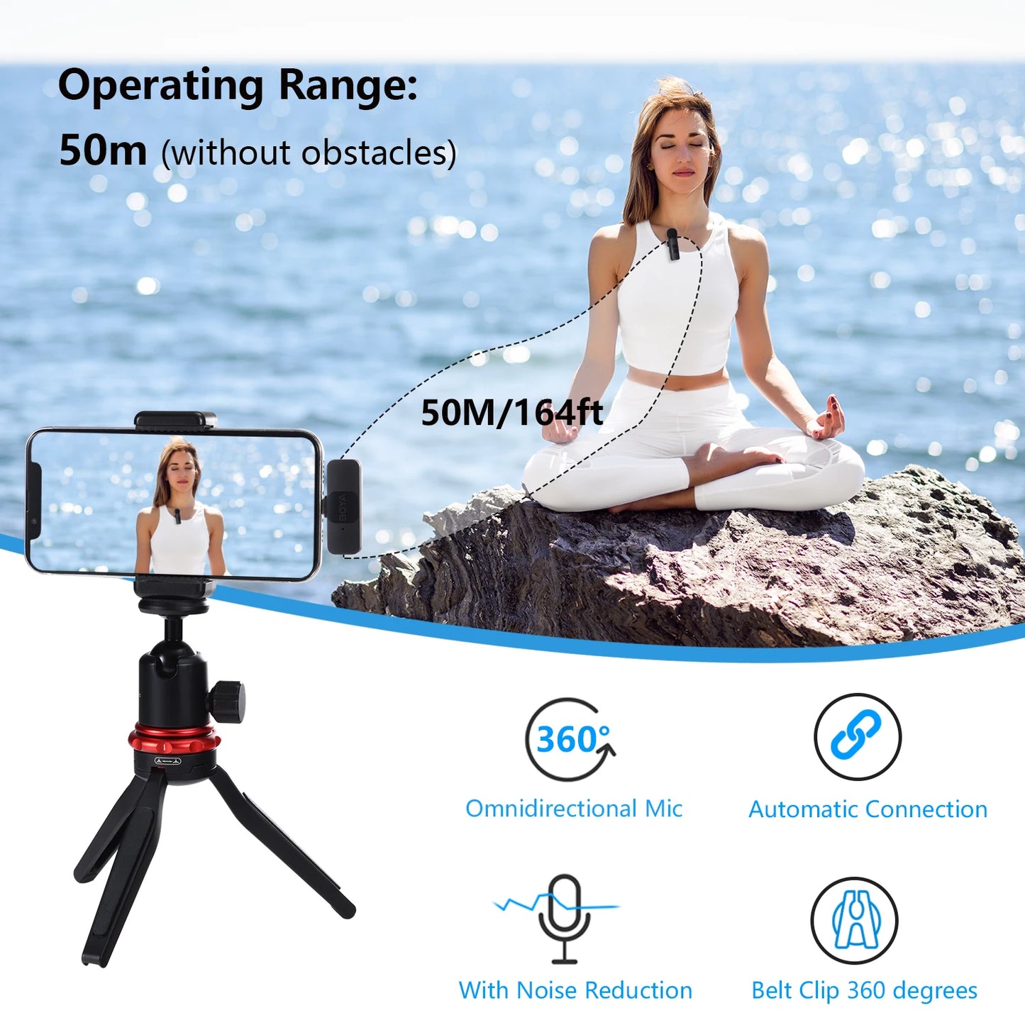 BOYA BY-V Professional Wireless Lavalier Mini Microphone for iPhone iPad Android Live Broadcast Gaming Recording Interview Vlog