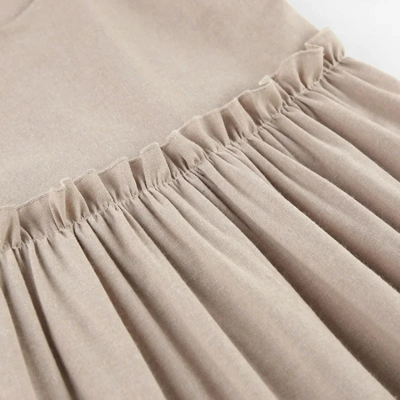 Cotton Linen Suspender Dress Spring and Summer Women's Beach Style Fake Casual Loose Soft Ruffled Edge A-line Suspender Dress Luxlife Brands