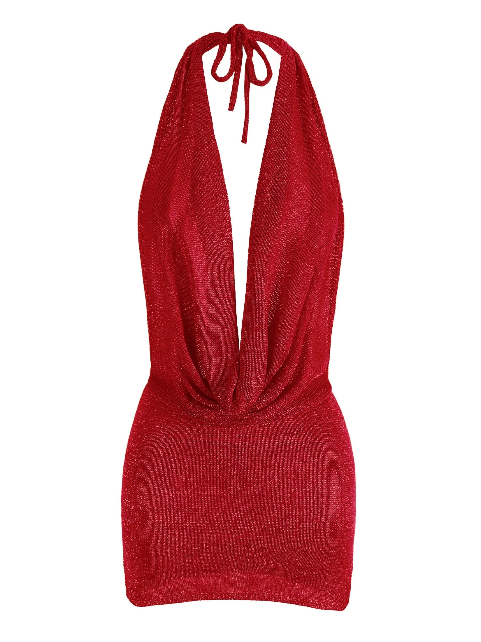 2026 Women New Year Bright Silk Dresses Sexy Stacked V Halter Neck Backless Knit Beach Mini Dress Summer Swimsuit Cover Up K145 Luxlife Brands