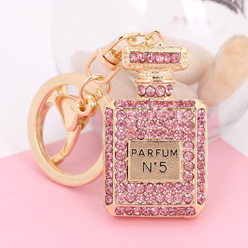 Crystal Keychain With Shiny Rhinestone Keyrings Perfume Bottle Shape Pendant For Lady Girls Bag Wallet Hanging Ornament Gifts LUXLIFE BRANDS
