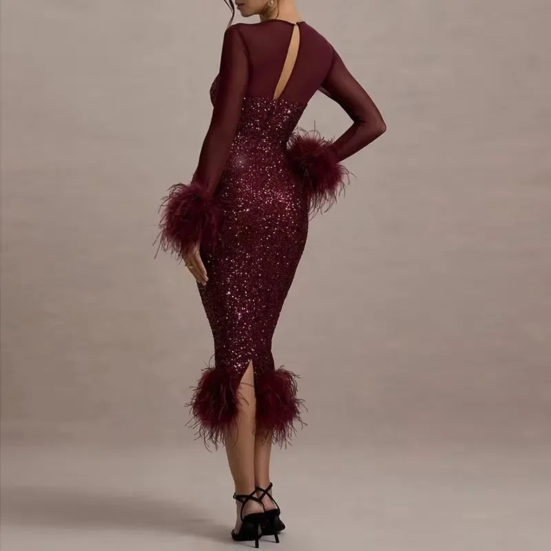 LUX Shimmer Feather Maxi Dress