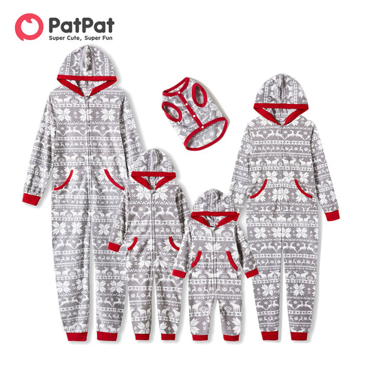 PatPat Christmas Family Matching Pajamas Allover Print Polar Fleece Thickened Long-sleeve Onesies Pajamas Sets (Flame Resistant) LUXLIFE BRANDS