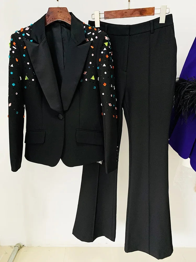 LUX Hand Beaded Flare Pants Set + Blazer Set