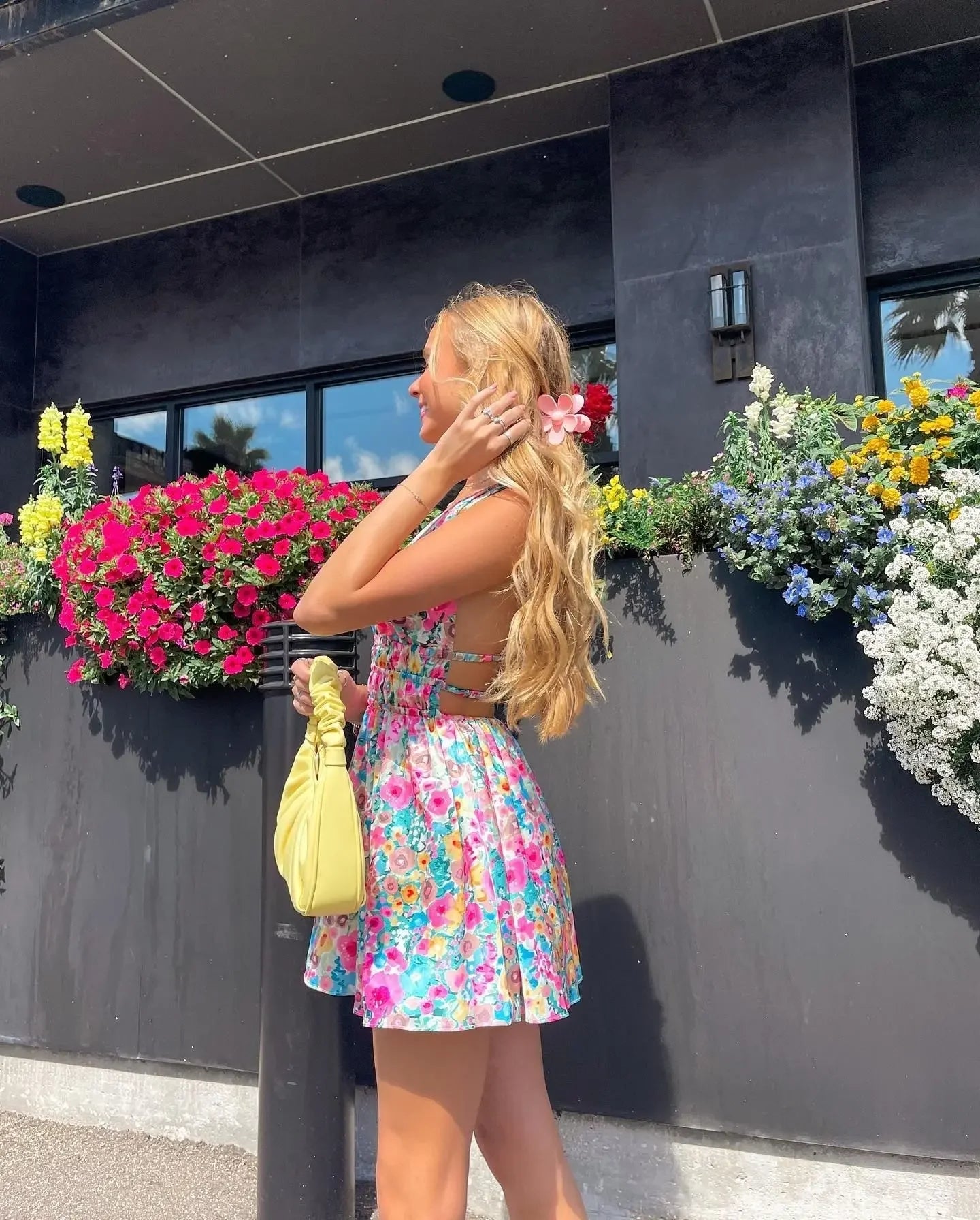 New Backless Sexy Women Mini Dress Sleeveless V Neck Backless Flower Print Summer Club Party Dress Sundress Streetwear S M L