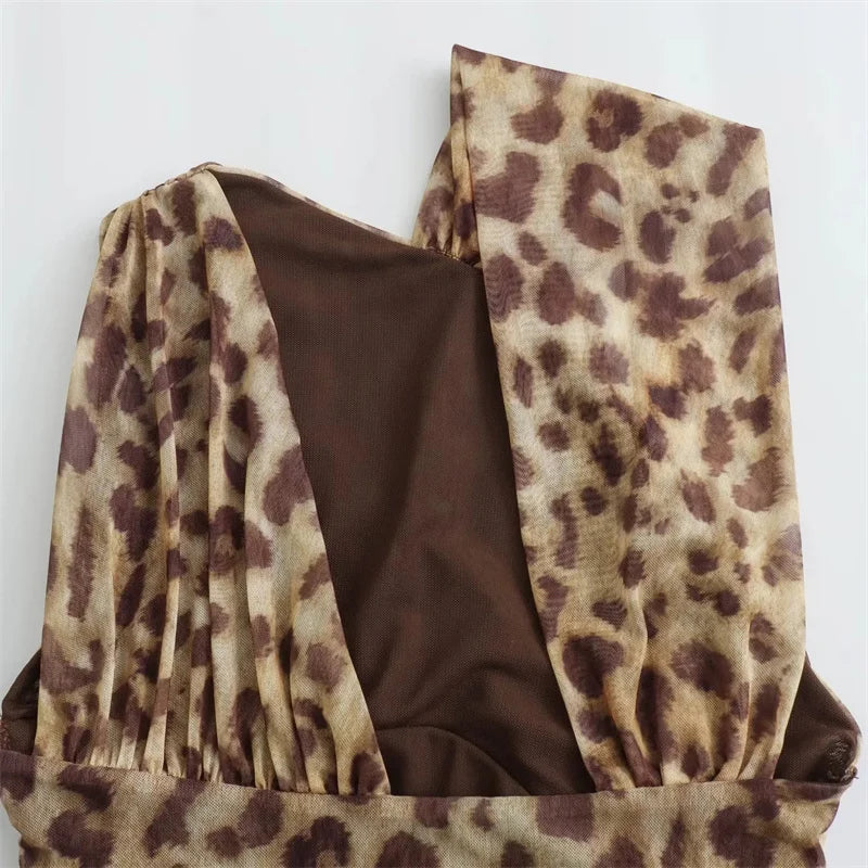 MUJER 2025 Woman Body Leopard Print Mesh Sleeveless Bodysuit Women Summer Tulle Off Shoulder Tight Bodysuit Lingerie Sexy Body