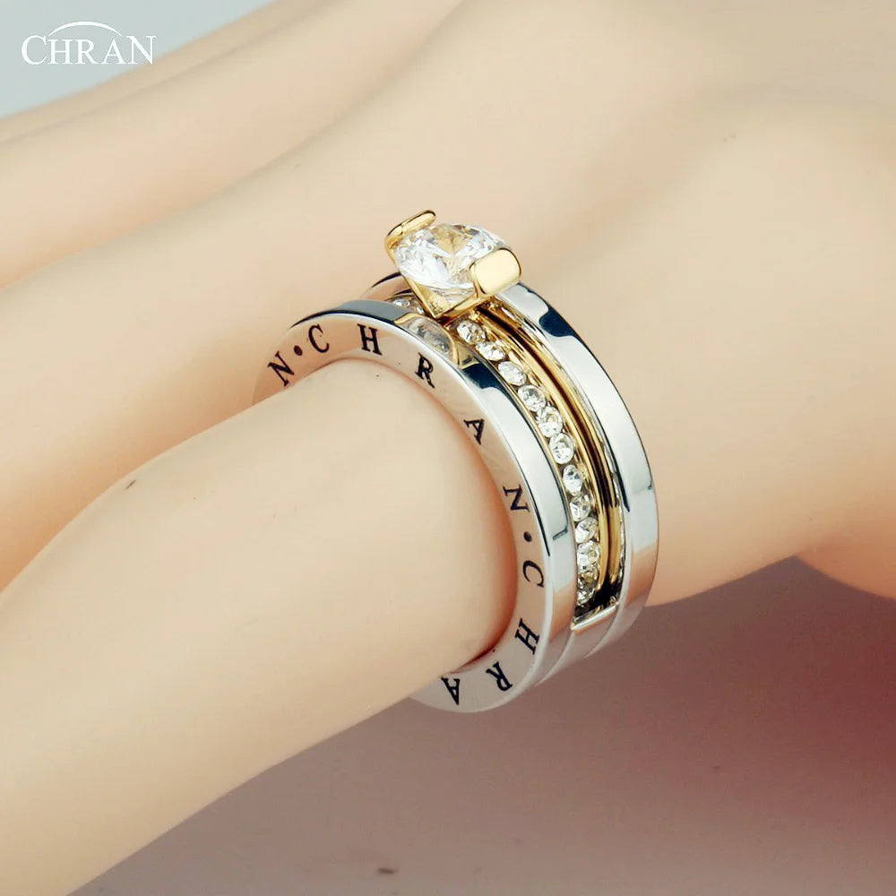 CHRAN Classic Zircon Wedding Bridal Ring Set Three Layers Elegant Luxury Engagement  Rings For Women  Girls Jewelry Gift Luxlife Brands