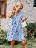 Msfilia Fashion Floral Dress Women Spring Autumn V Neck Short Sleeve Loose Chic Printed Dresses Luxlife Brands