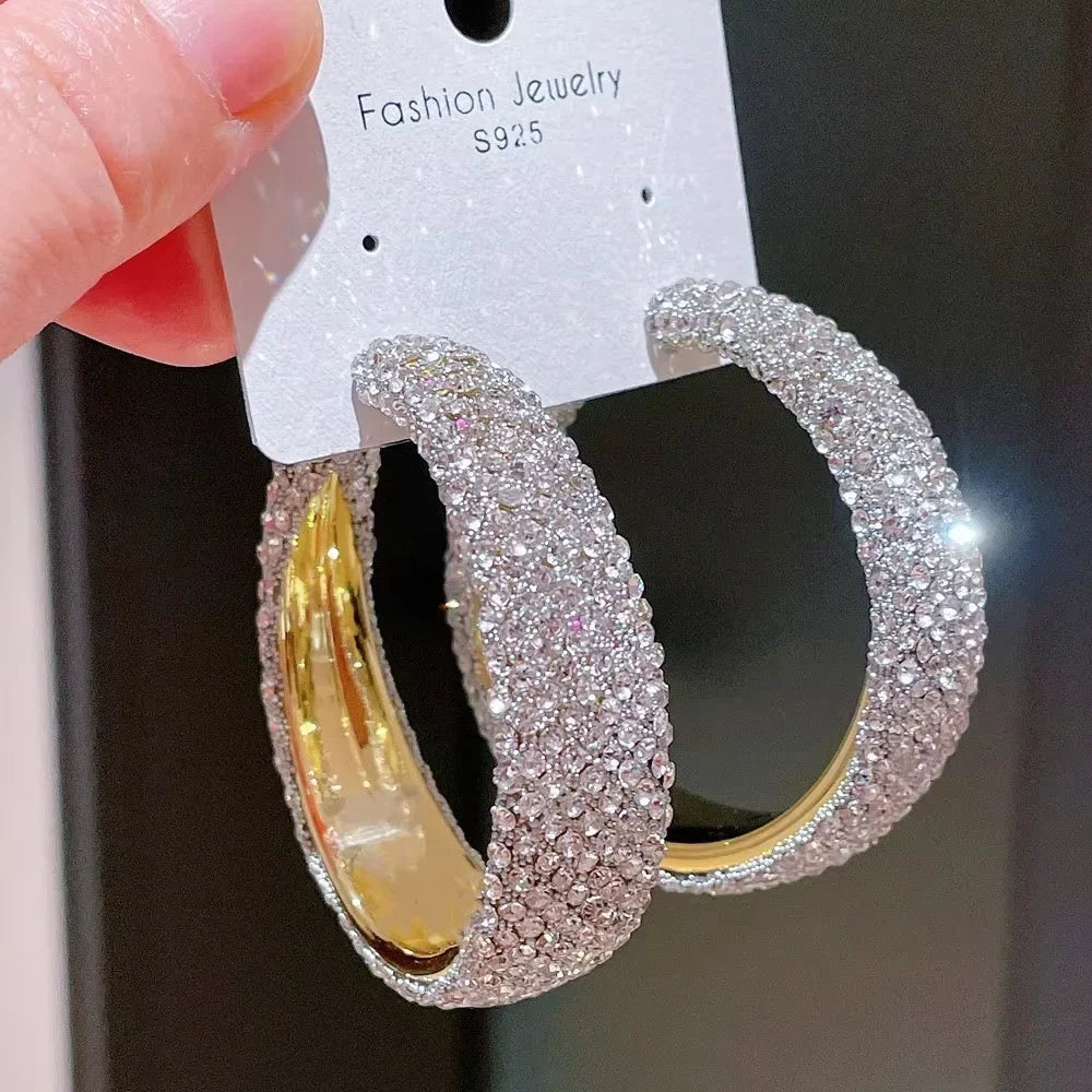 Exaggerate Shiny Rhinestones Big Hoop Earrings Geometric Round Unique Crystal Earrings Jewelry Accessories Jewelry Gifts Luxlife Brands
