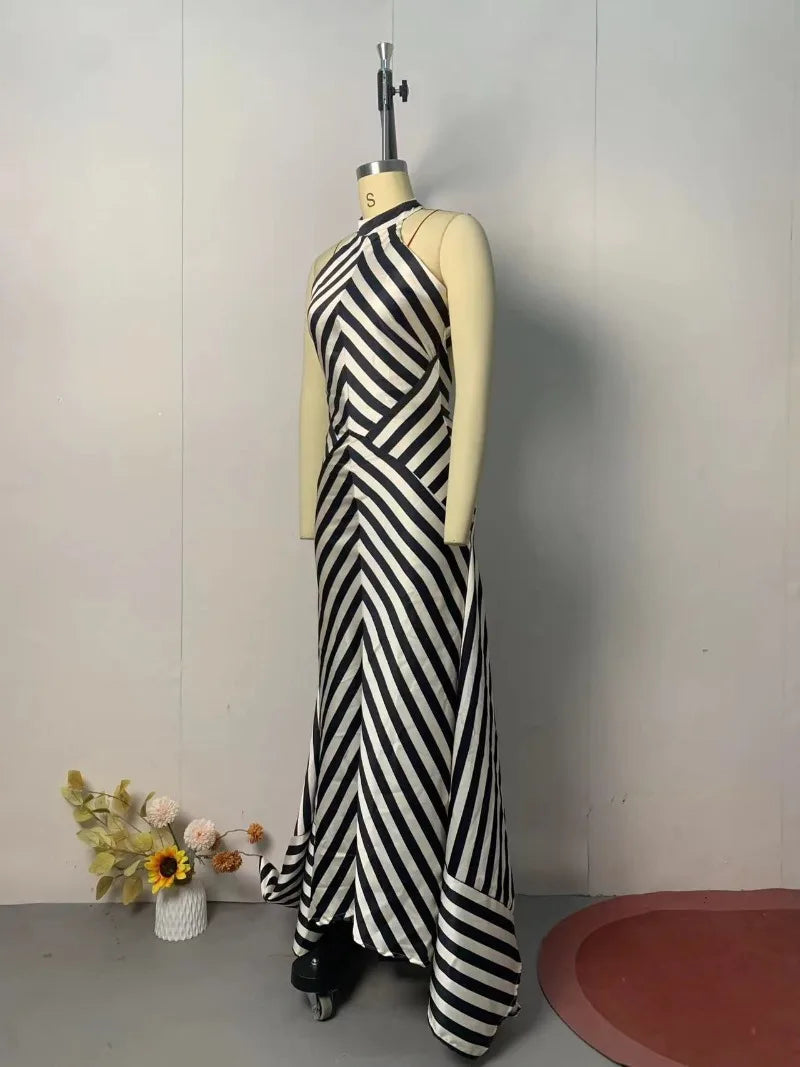 Summer Women Stripe Guest Mermaid Dress Elegant Halter Backless Corset Slim Cocktail Party Evening Celebrity Dress Prom Gown Luxlife Brands
