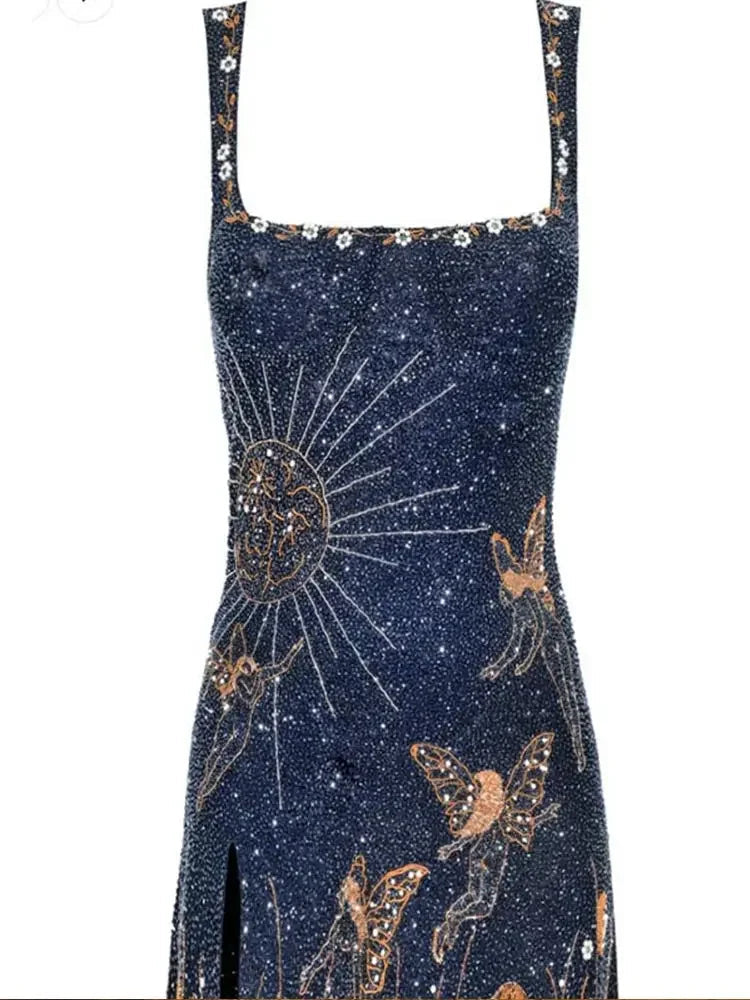 Fashion Square Neck Printed Slim Mini Dress Women Chic Split Sleeveless Backless Strap Dresses Summer Lady High Street Vestidos Luxlife Brands