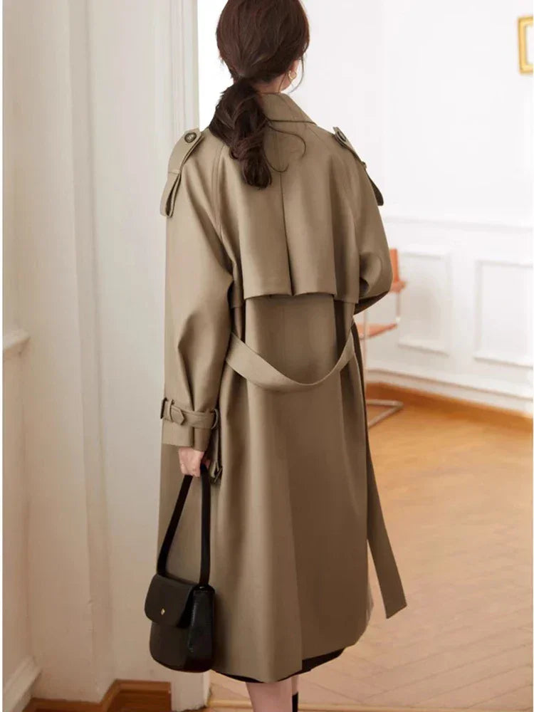 Khaki Double Breasted Long Trench Coats Women Casual Loose Korean Gabardina New Lapel Classic Oversized Windbreaker Jackets LUXLIFE BRANDS