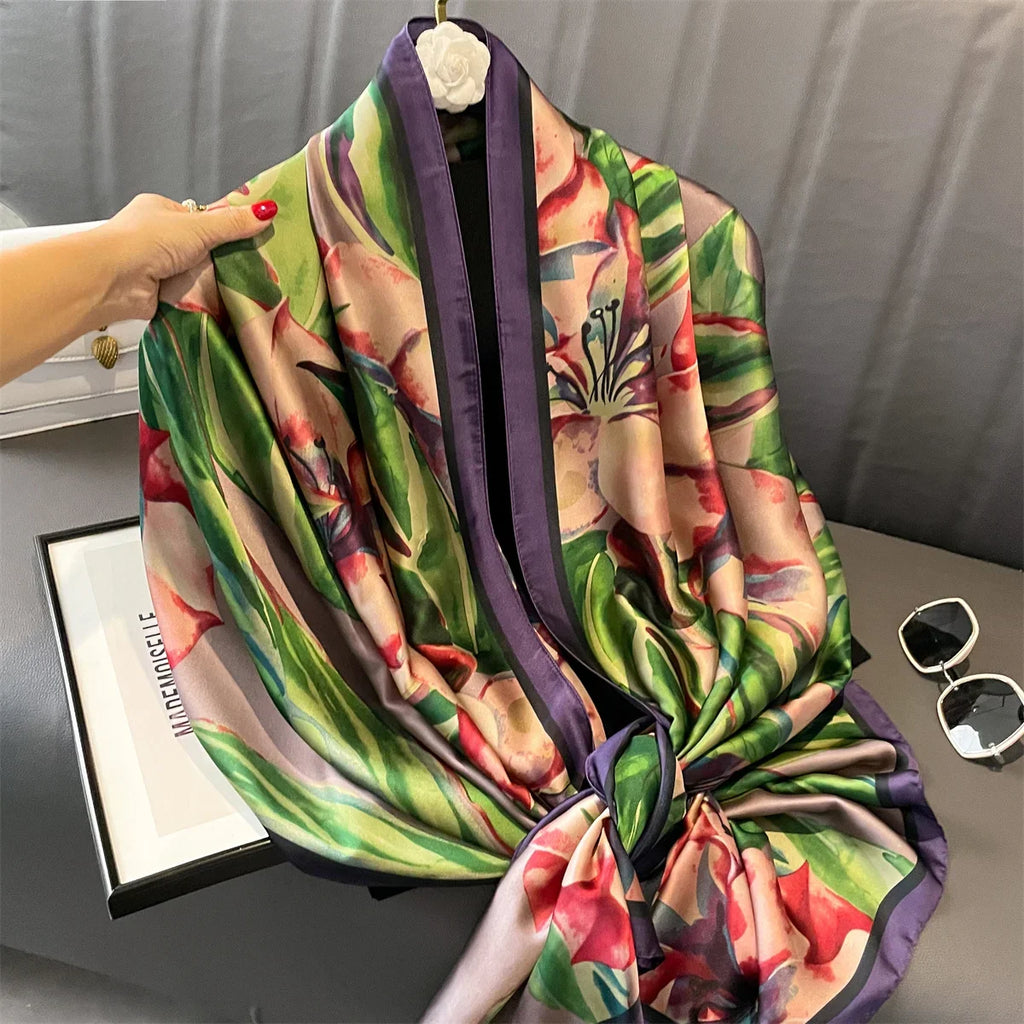 180*90cm Luxury Brand Women Summer Silk Scarves Shawls Lady Wraps Soft Female Geometry Beach Stole Bandanna Foulard Muffler